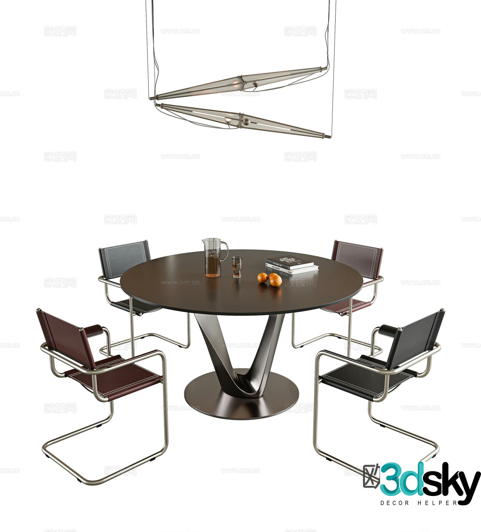 Dining table and chair combination Round dining table Four-person dining table Metal dining table Stainless steel dining chair Single chair 3D model