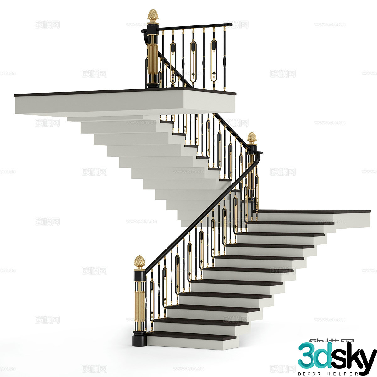 Neoclassical light luxury staircase 3D model
