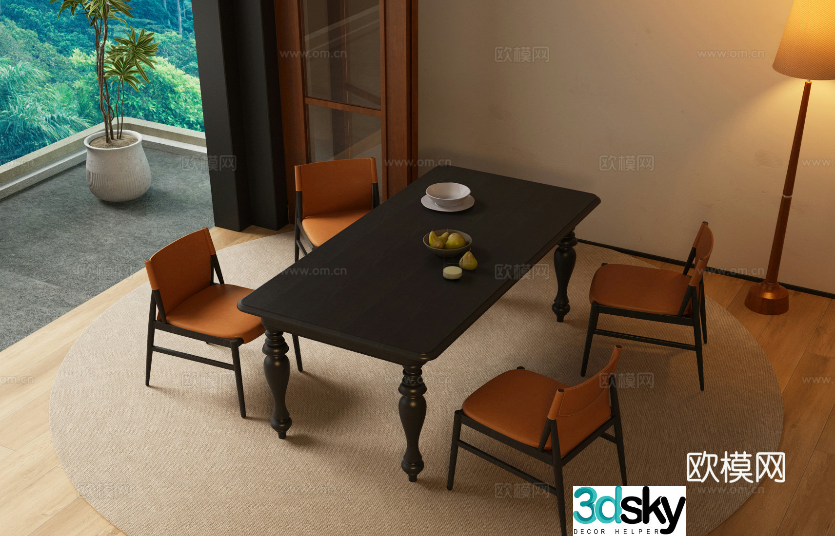 French retro dining table and chair French medieval dining table and chair 3D model
