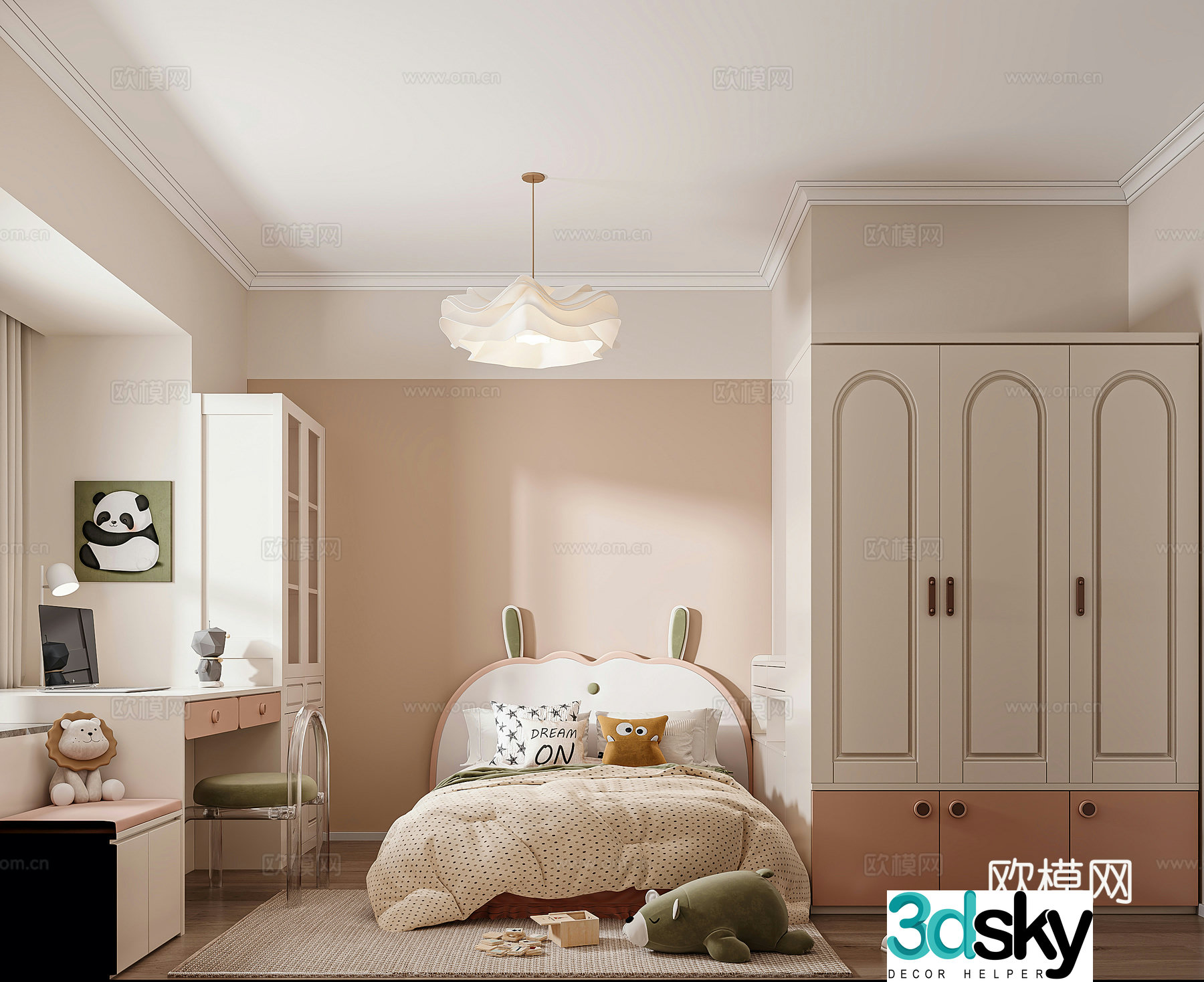 Modern cream style French cute girl room 3d model