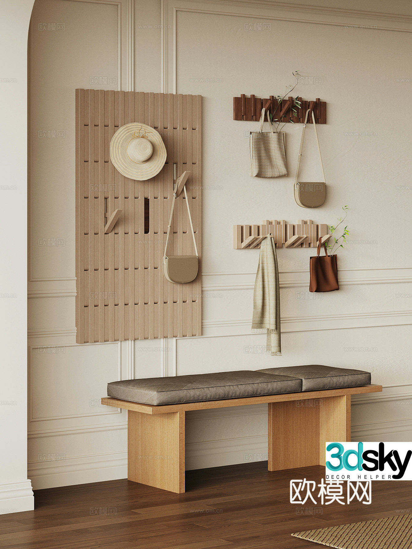 Middle-aged style clothes hanger shoe changing stool 3D model