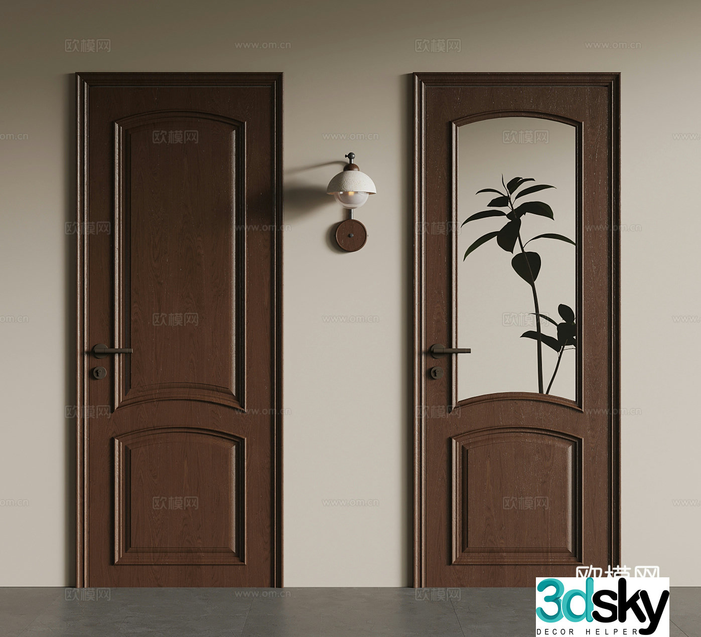 Medium style single-opening interior door 3D model