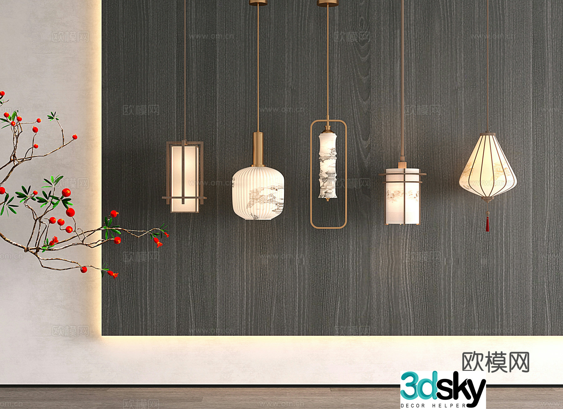 New Chinese Zen Chandelier Small Chandelier Lantern Chandelier Bedside Chandelier Restaurant 3D Model