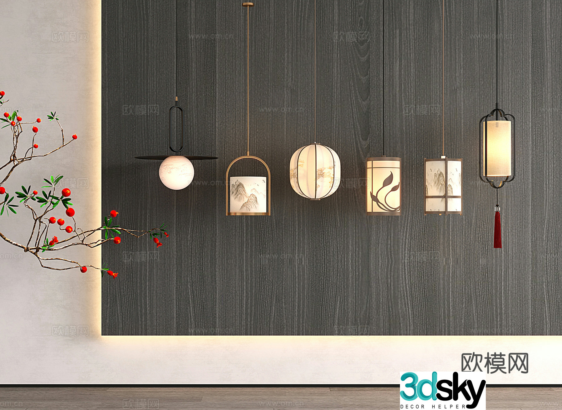 New Chinese Zen Chandelier Small Chandelier Lantern Chandelier Bedside Chandelier Restaurant 3D Model