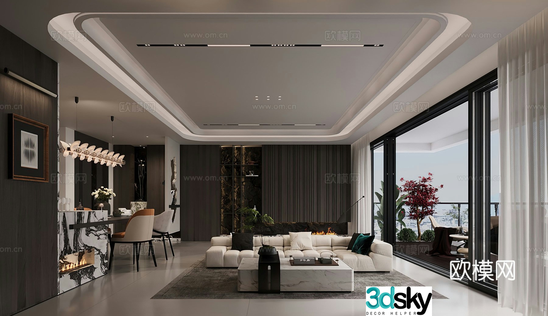 Modern Italian light luxury living room 3D model