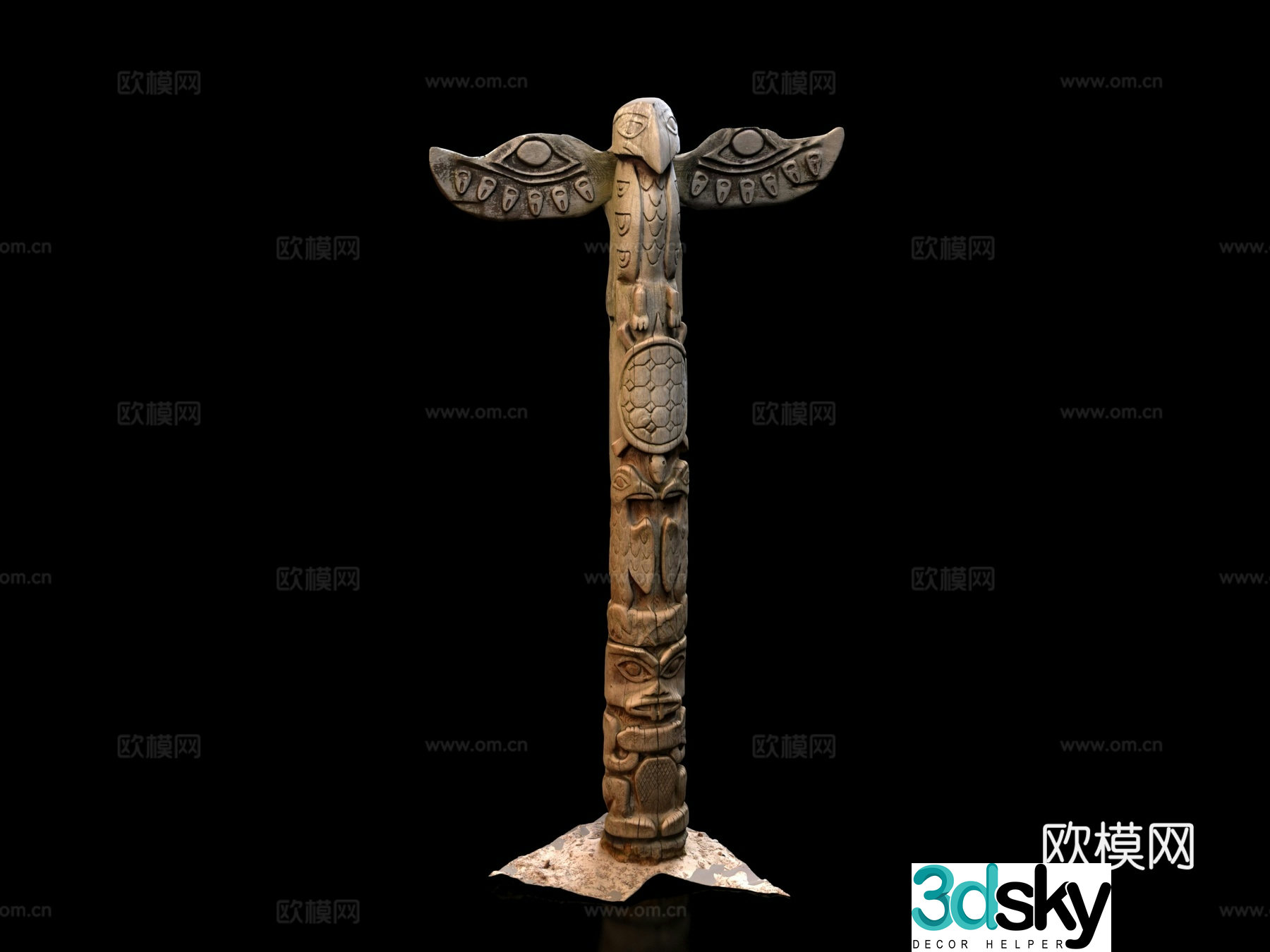 Totem Pole Huabiao Indian Tribe Wooden Totem Sculpture Sketch Ornaments Ethnic Style 3D Model