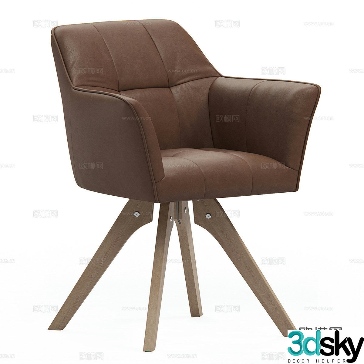 Light luxury leisure chair leather single sofa leather single chair leather book chair leather dining chair 3D model
