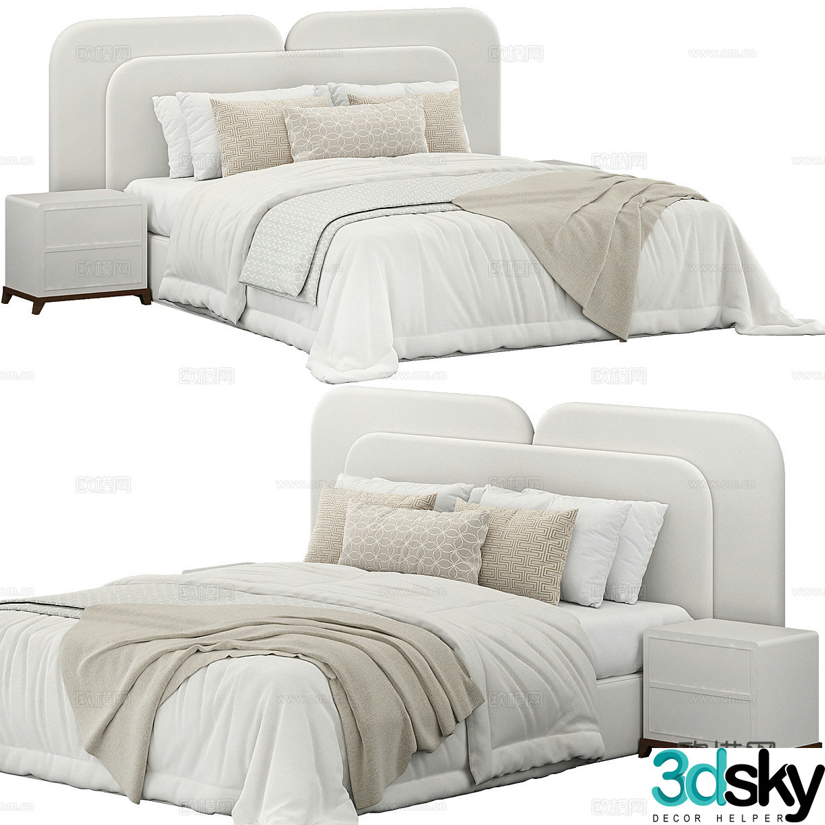New Chinese style fabric double bed 3D model