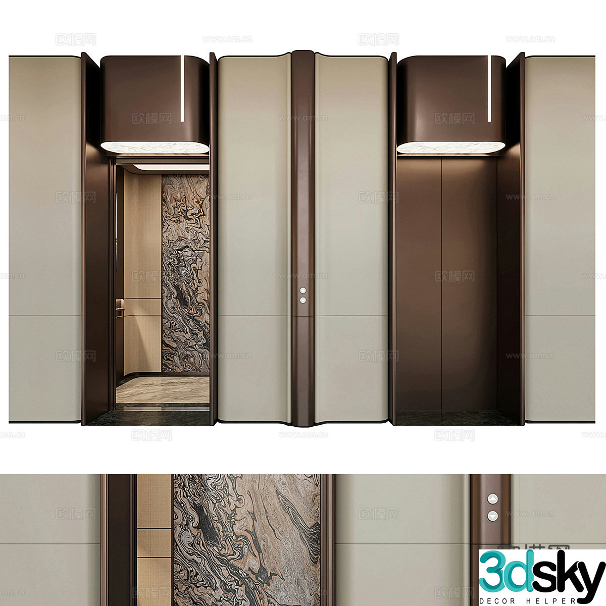 New Chinese style light luxury elevator hall 3D model