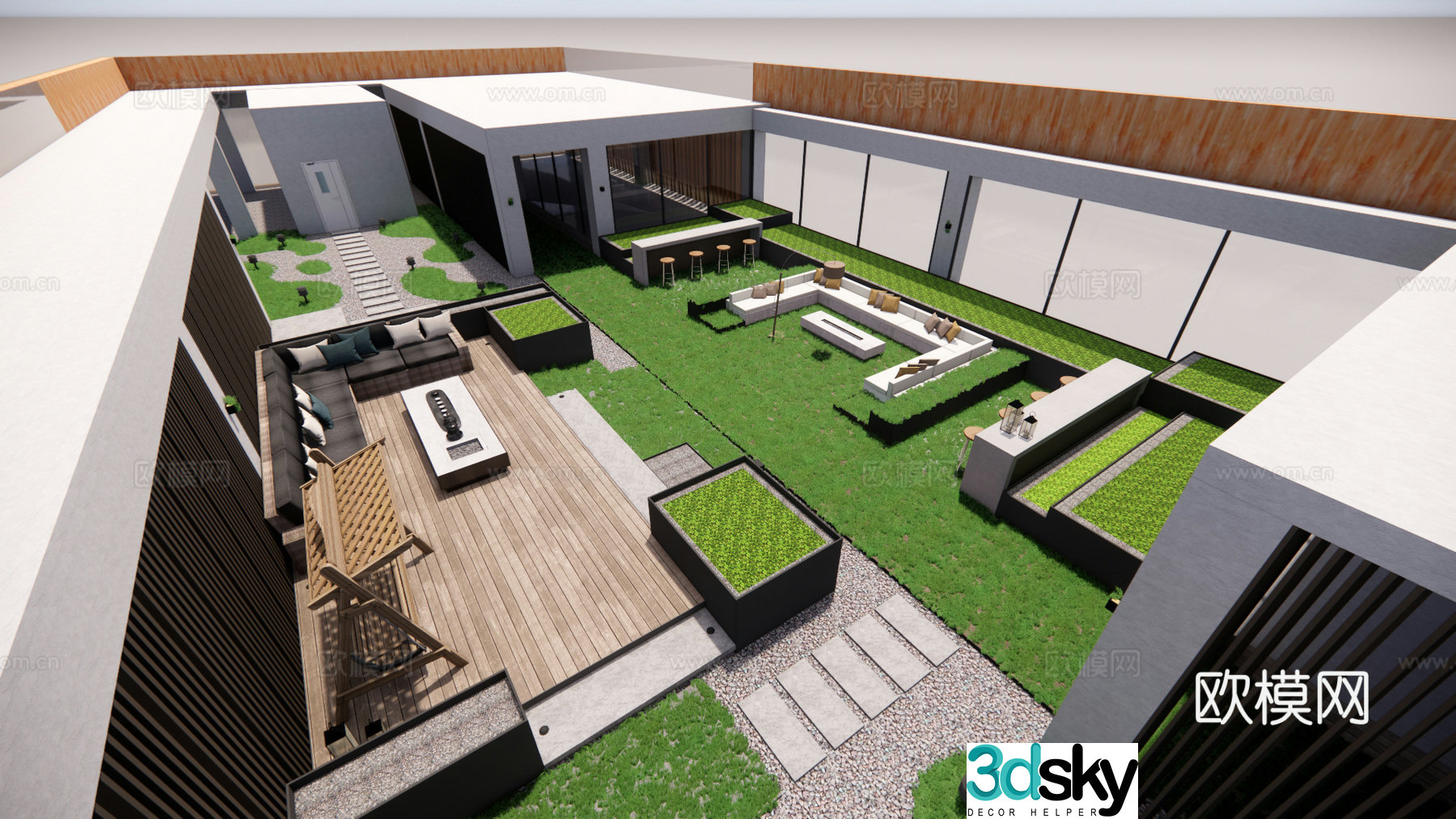 Modern roof garden 3d model