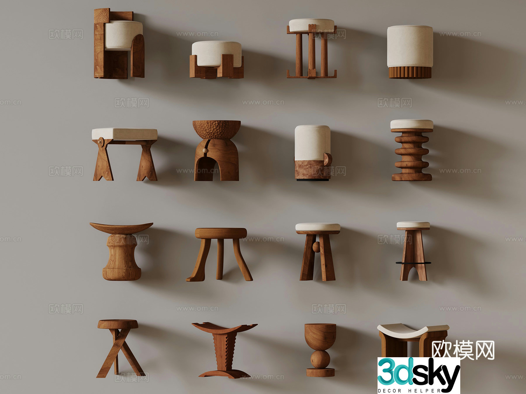 Middle-aged round stool 3D model
