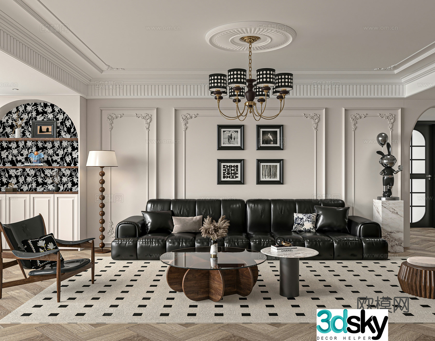 French retro living room sofa combination 3d model