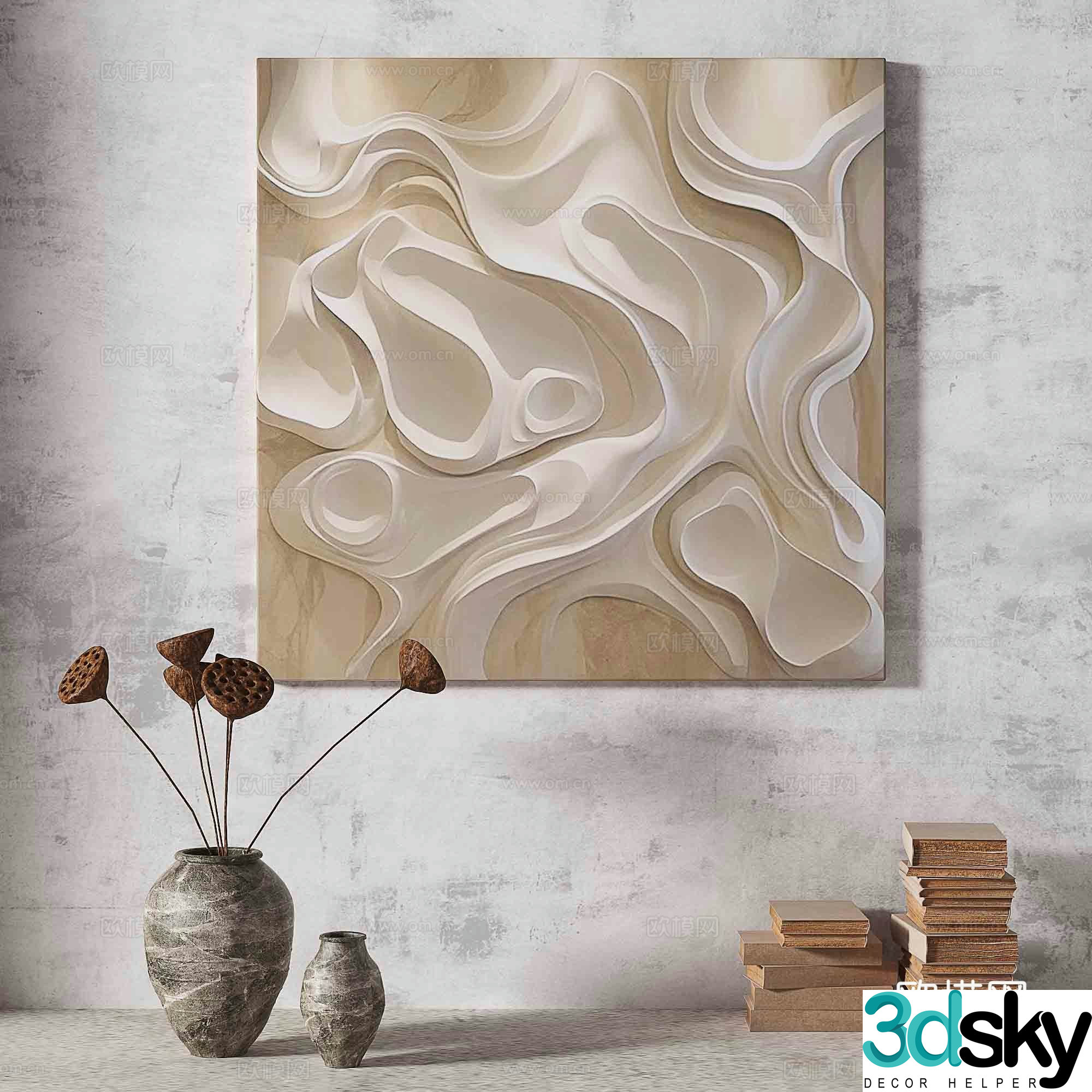 Wabisa retro texture abstract decorative painting 3d model