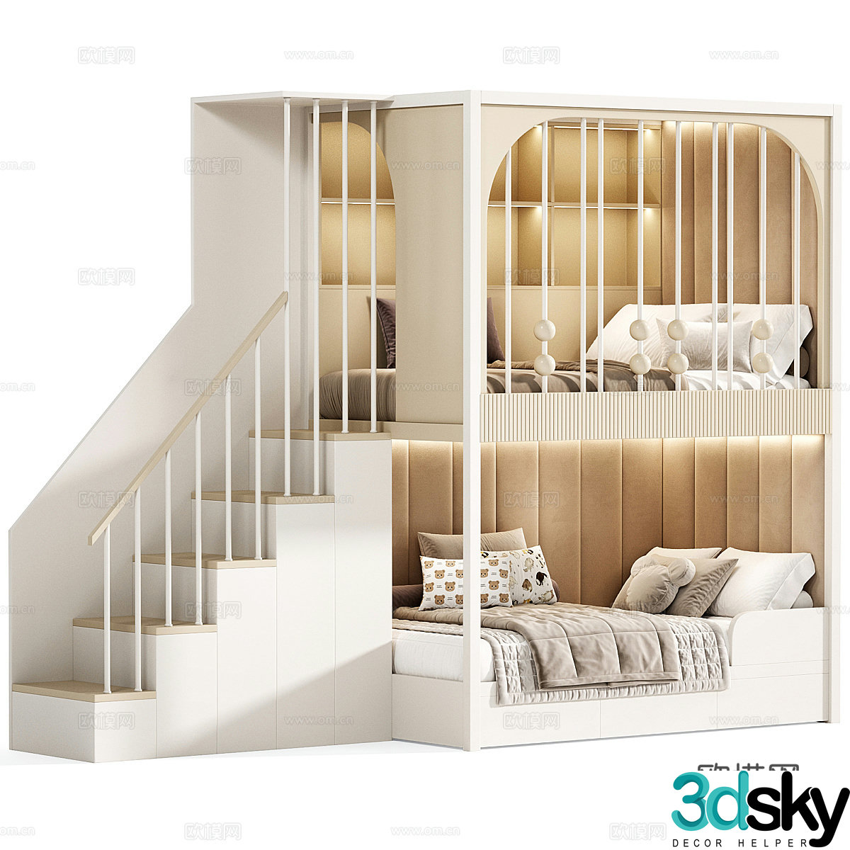 Modern children getting on and off the bed 3d model