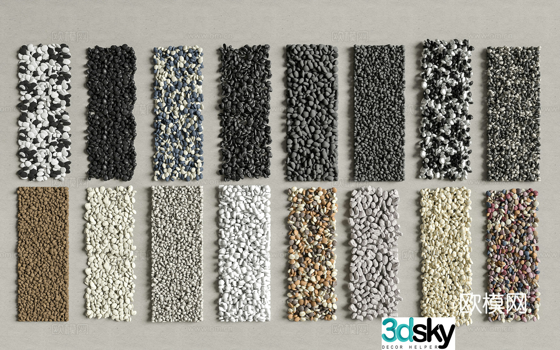 Modern stones Cobblestones Cobblestones Paving Gravels Stones 3D Model