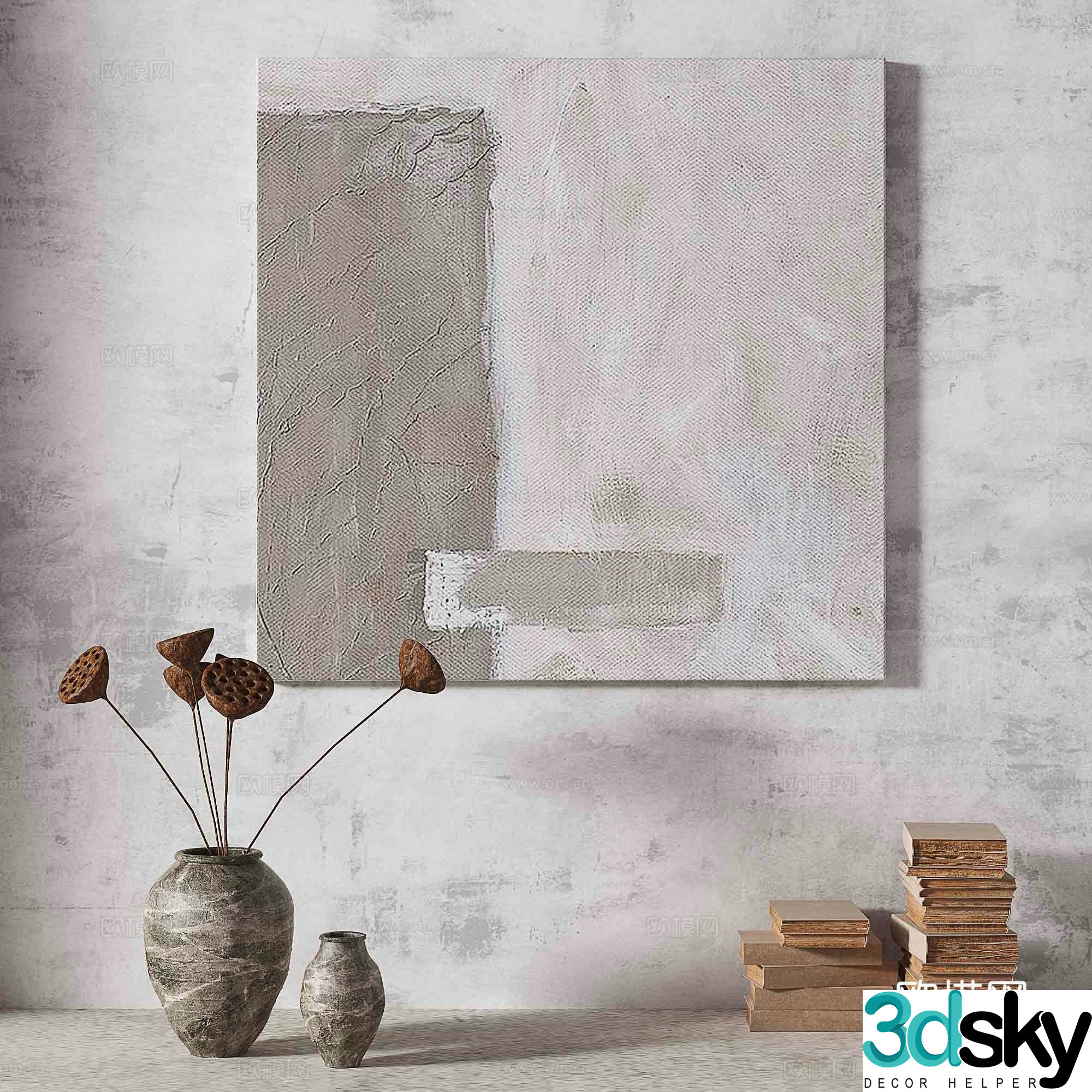 Wabisa retro texture abstract decorative painting 3d model