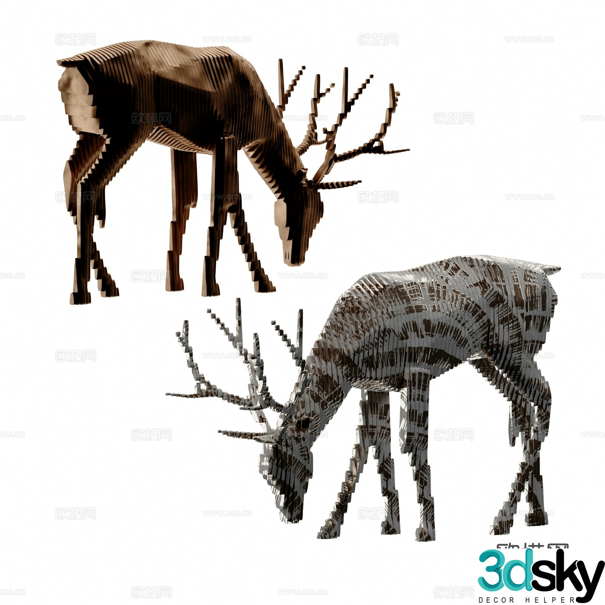 New Chinese Art Sculpture Deer 3D Model