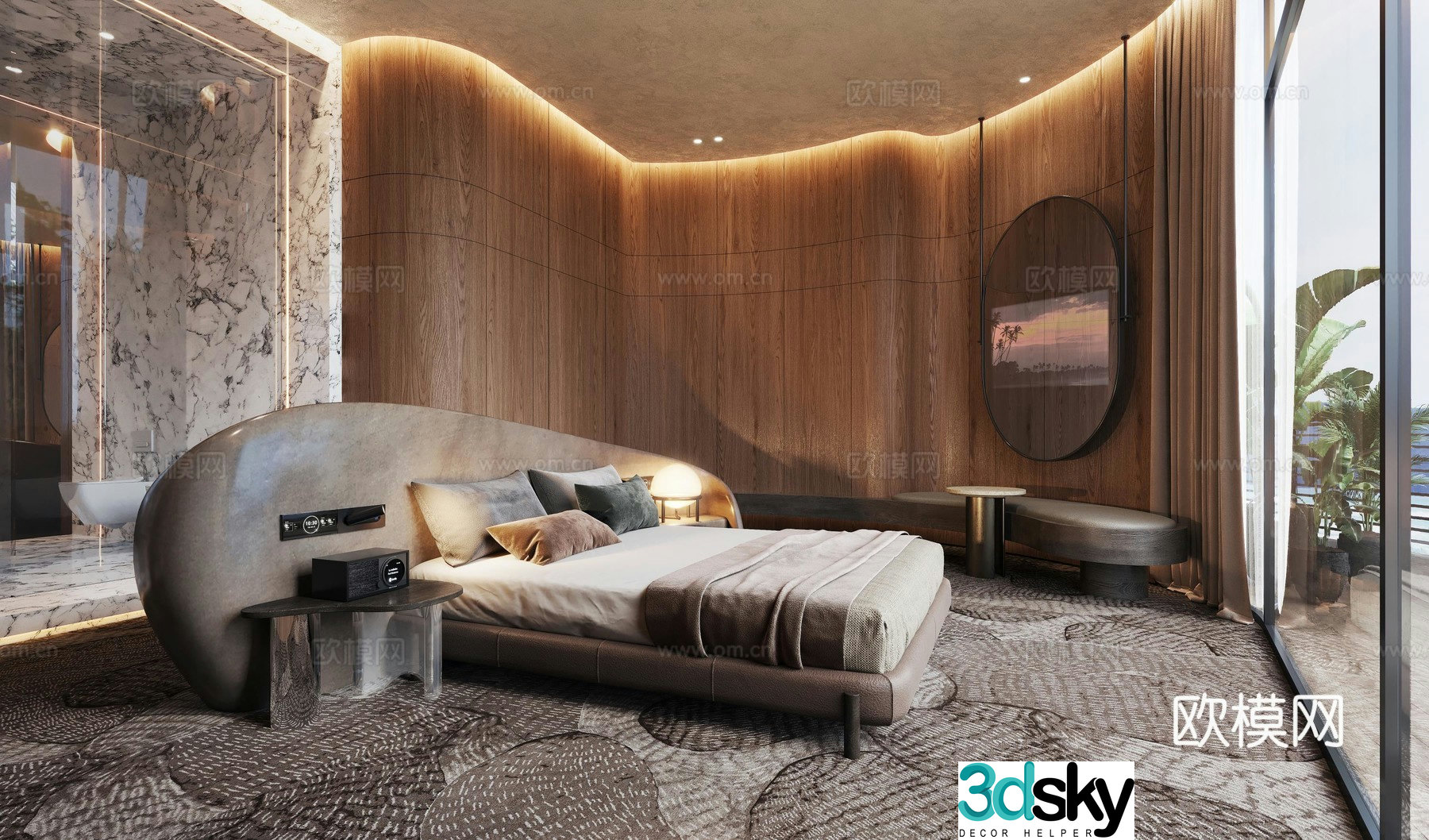 Modern light luxury hotel room 3D model