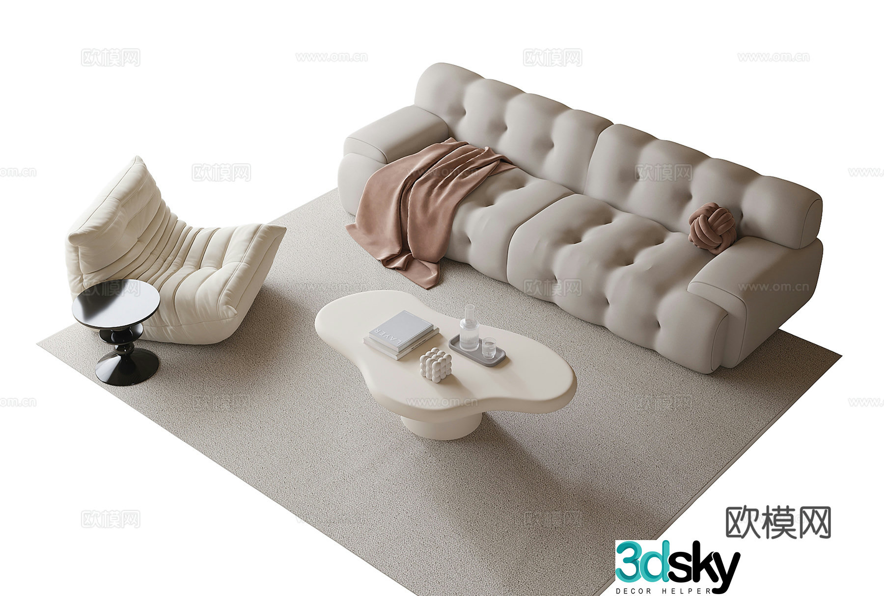 Modern sofa coffee table combination 3D model
