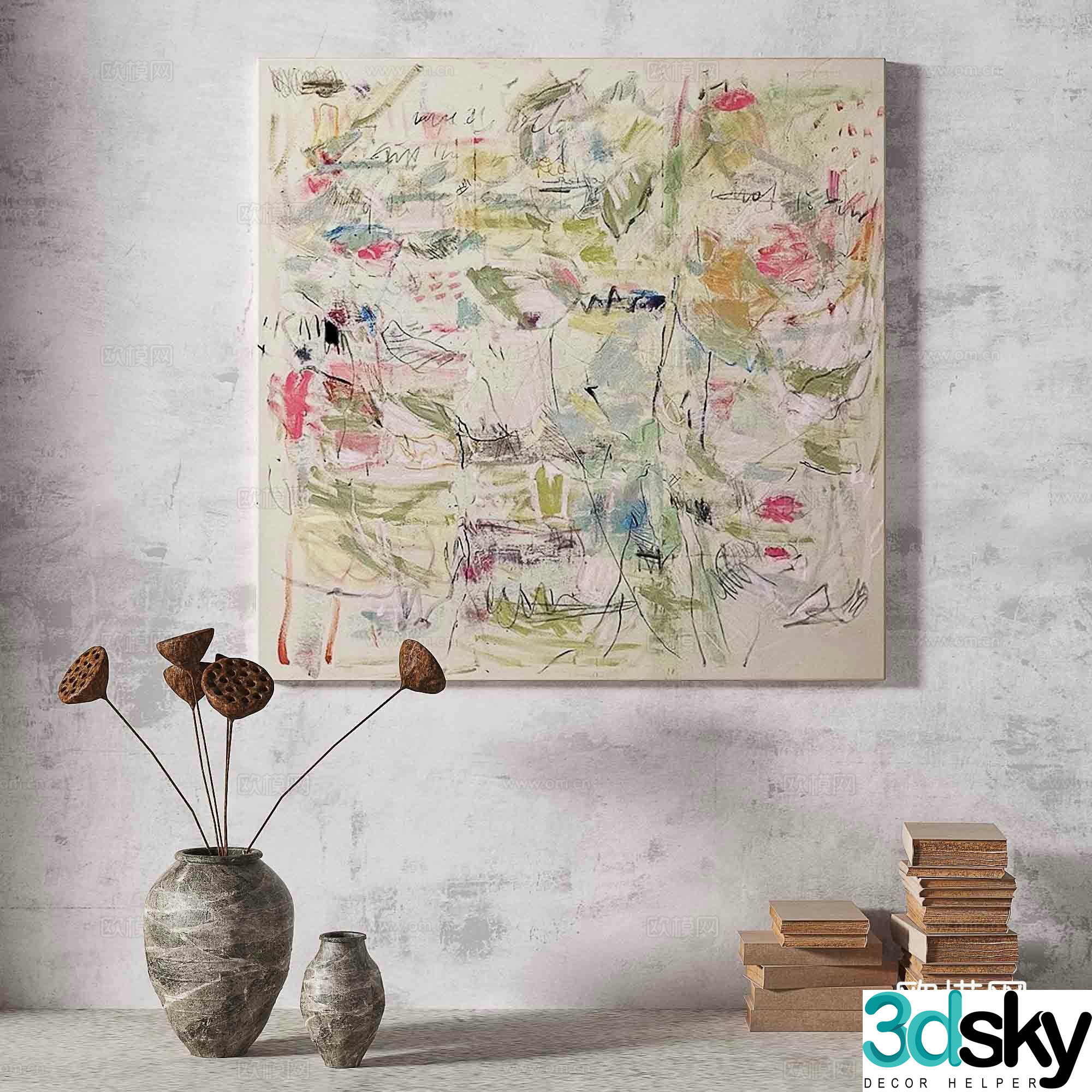 Wabisa retro texture abstract decorative painting 3d model