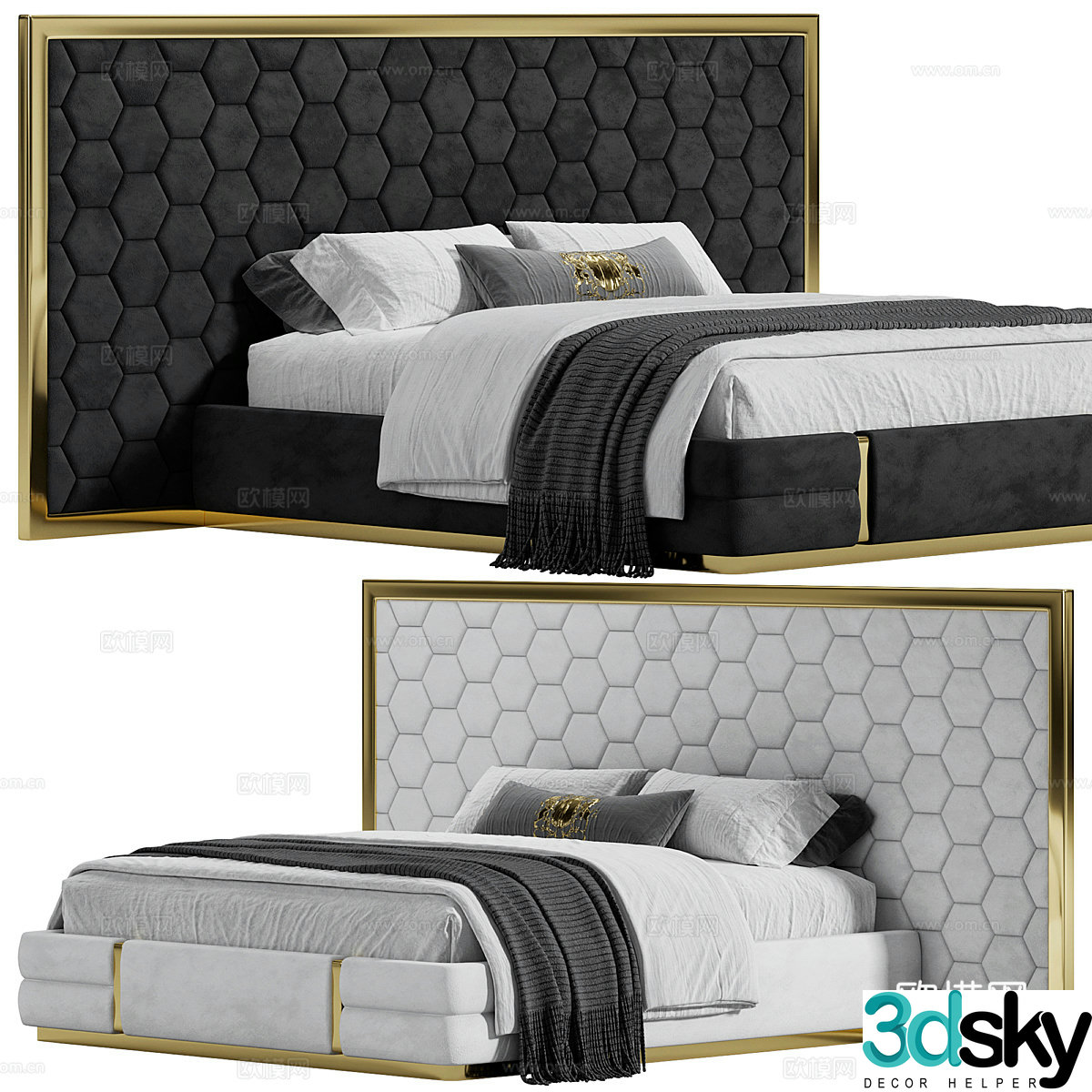 New Chinese style light luxury Fico fabric double bed 3D model