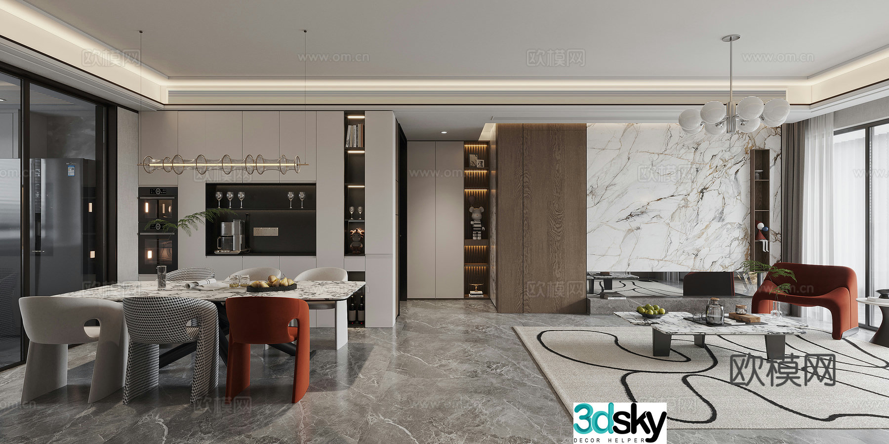 Modern minimalist living restaurant 3d model