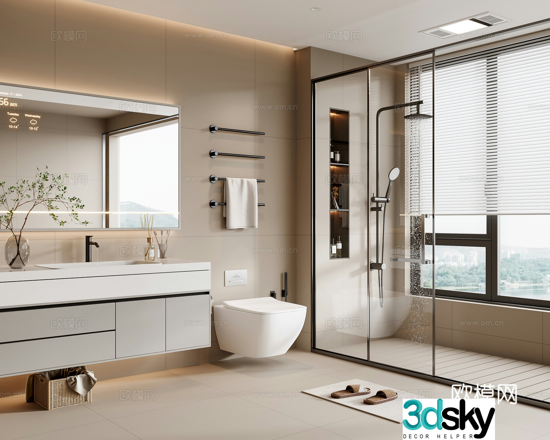 Creamy style bathroom 3d model