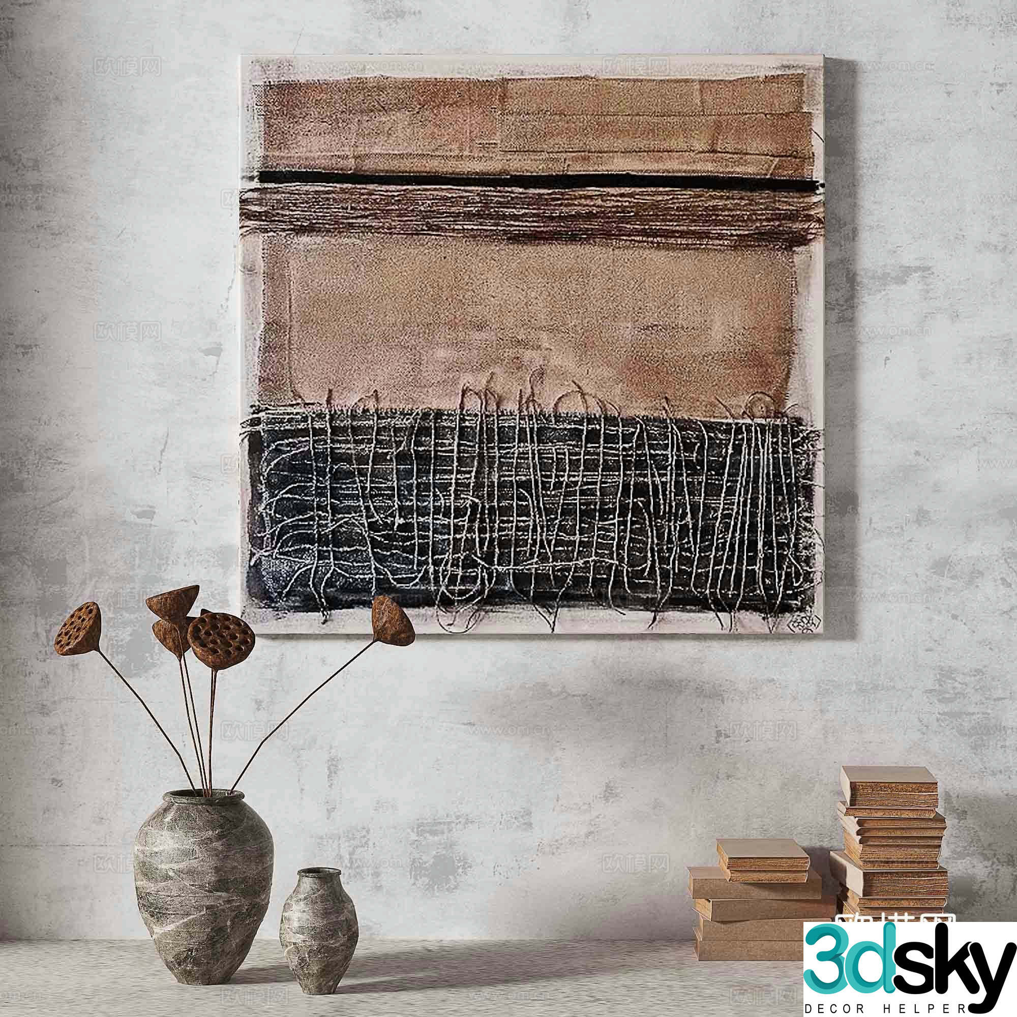 Wabisa retro texture abstract decorative painting 3d model