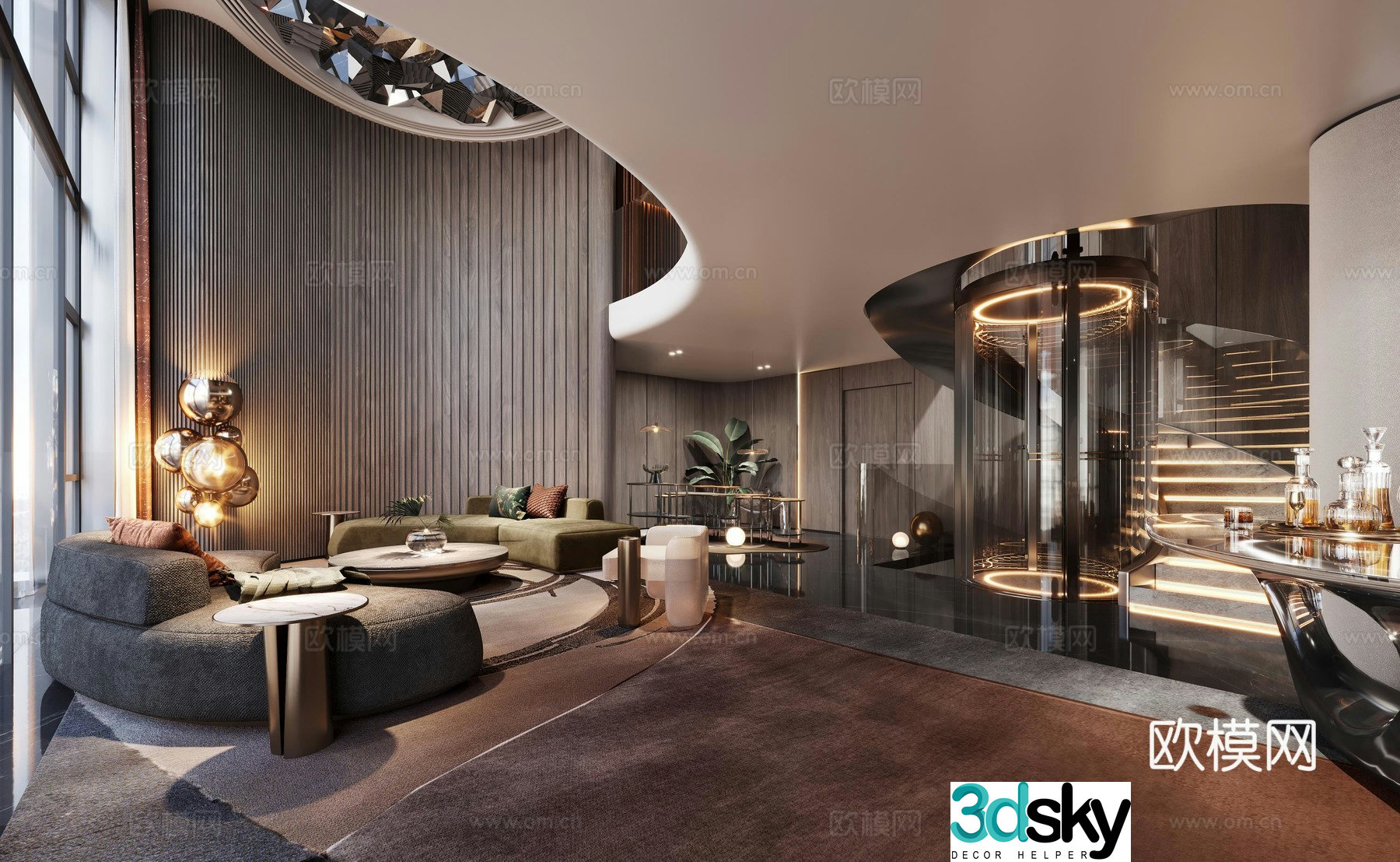 Modern light luxury villa living room 3d model