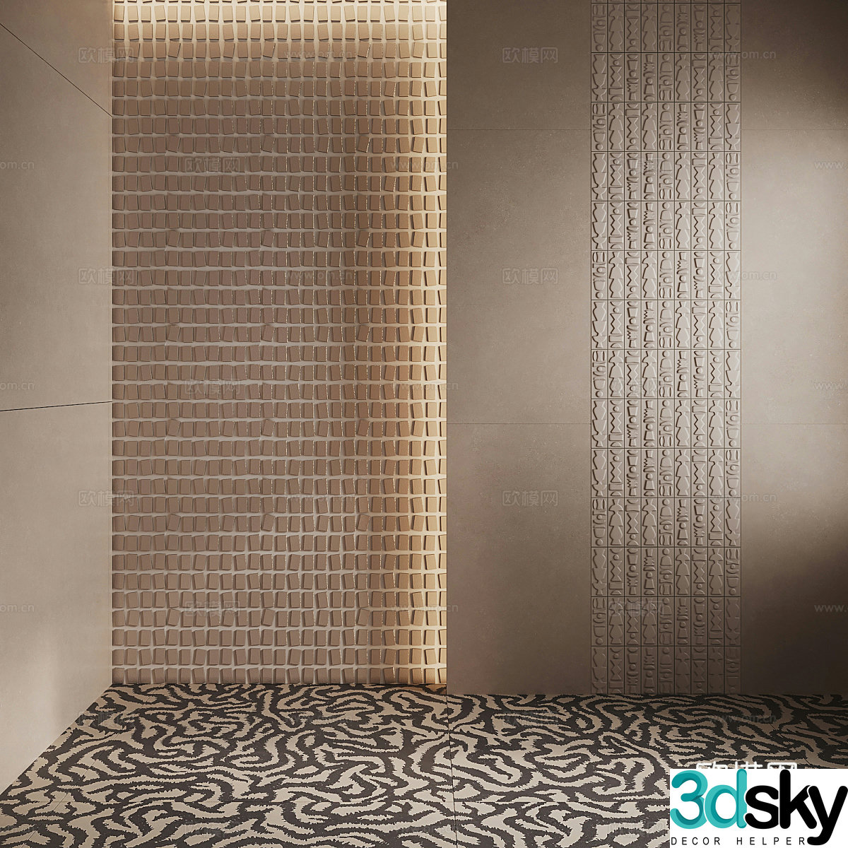 New Chinese style parquet tiles 3D model