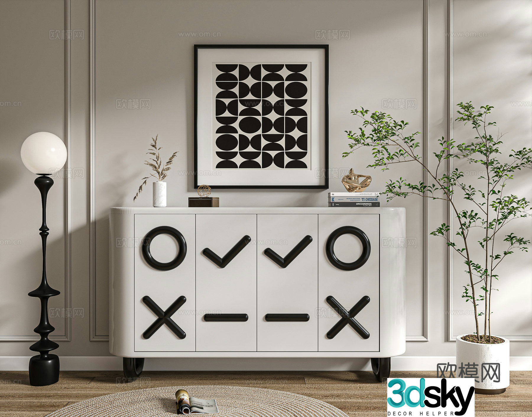 Middle-aged style end view entrance cabinet decorative cabinet 3D model