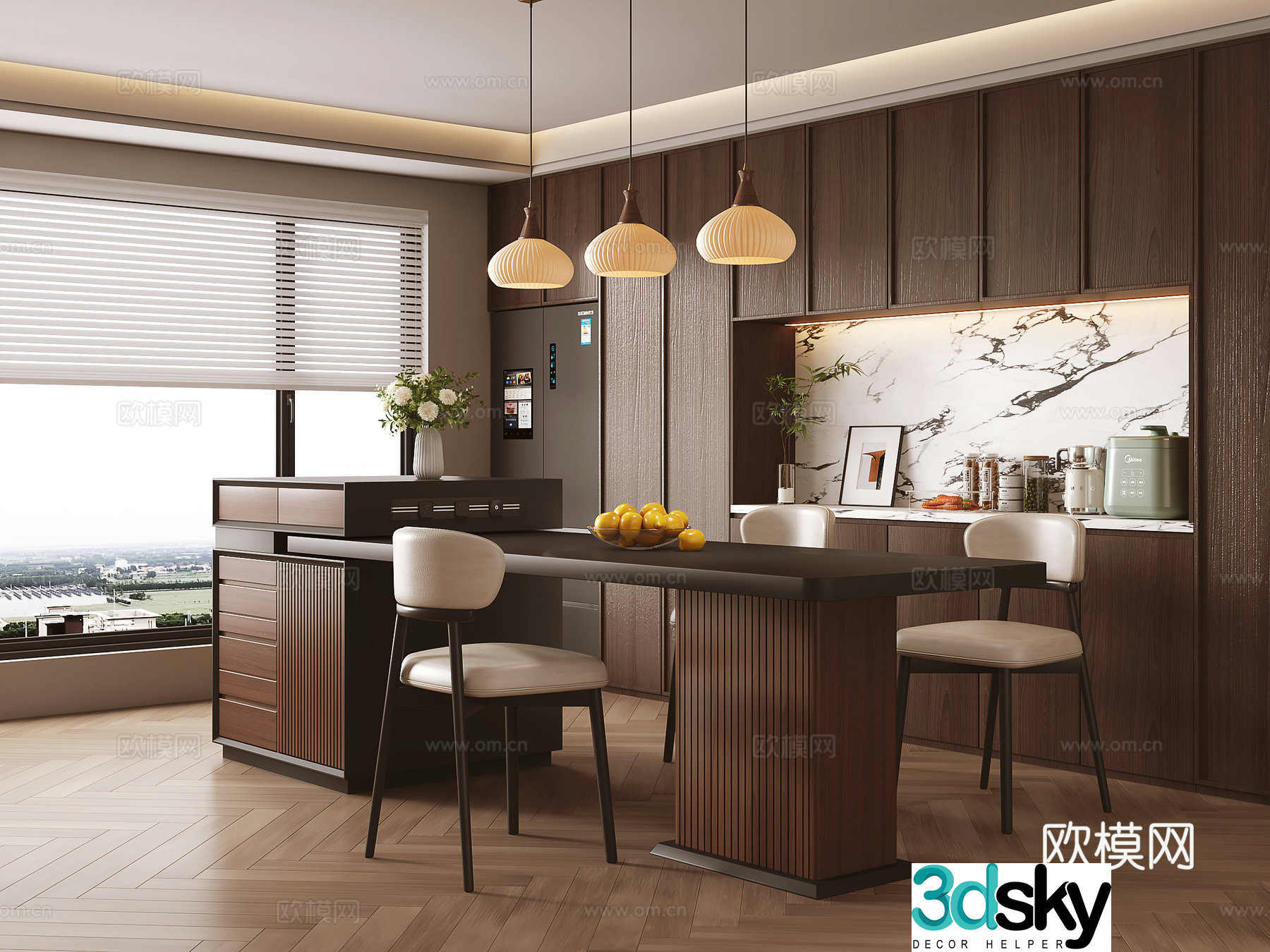 Medium style dining table and chair island 3D model