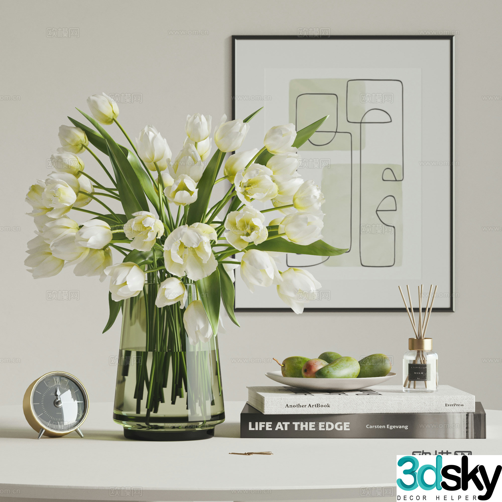 Modern floral vases decorative ornaments dining table ornaments glass vases ornaments combination 3D model