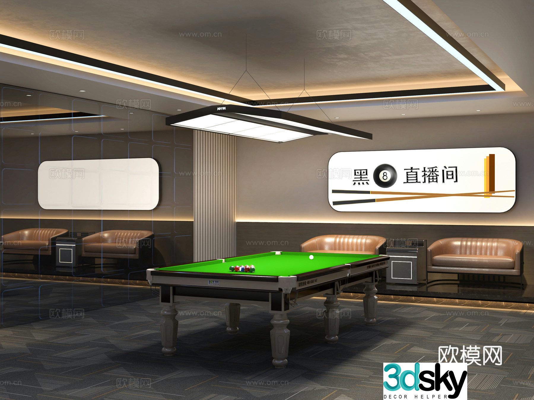 Internet celebrity billiards live broadcast room billiards hall 3d model