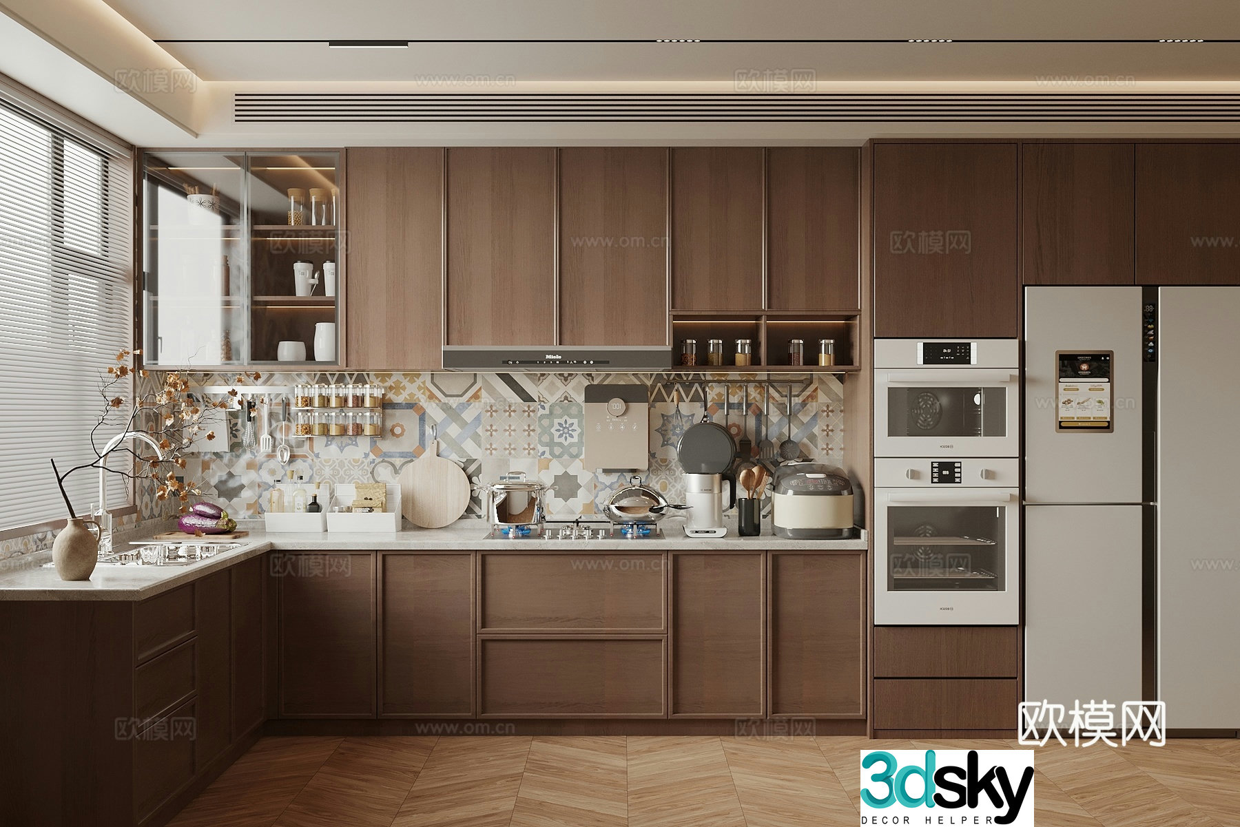 Wasabi Middle Style Kitchen Wasabi Middle Style Kitchen Cabinet Kitchen Refrigerator Baking 3D Model