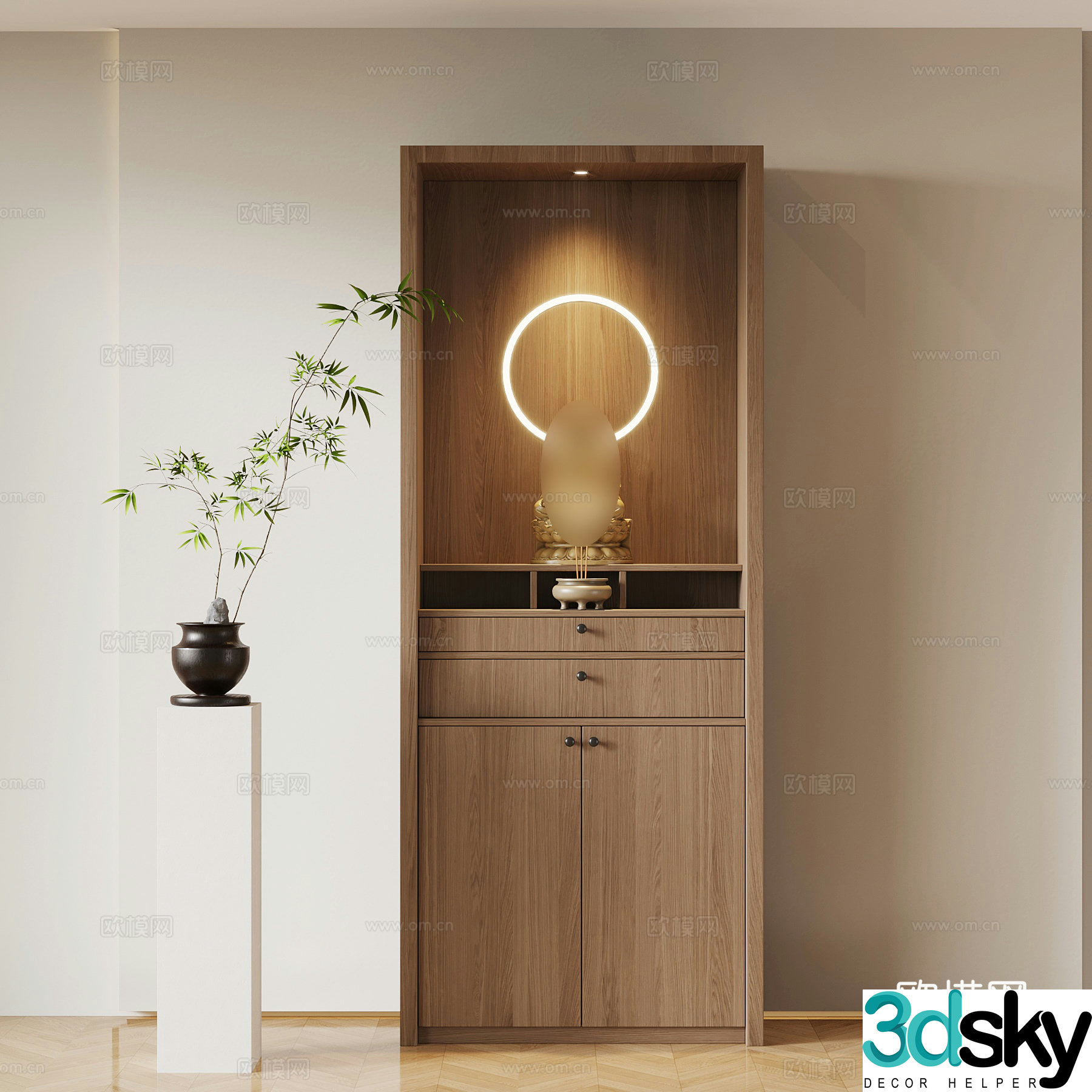 Buddha niche New Chinese style Buddha niche Shrine 3D model