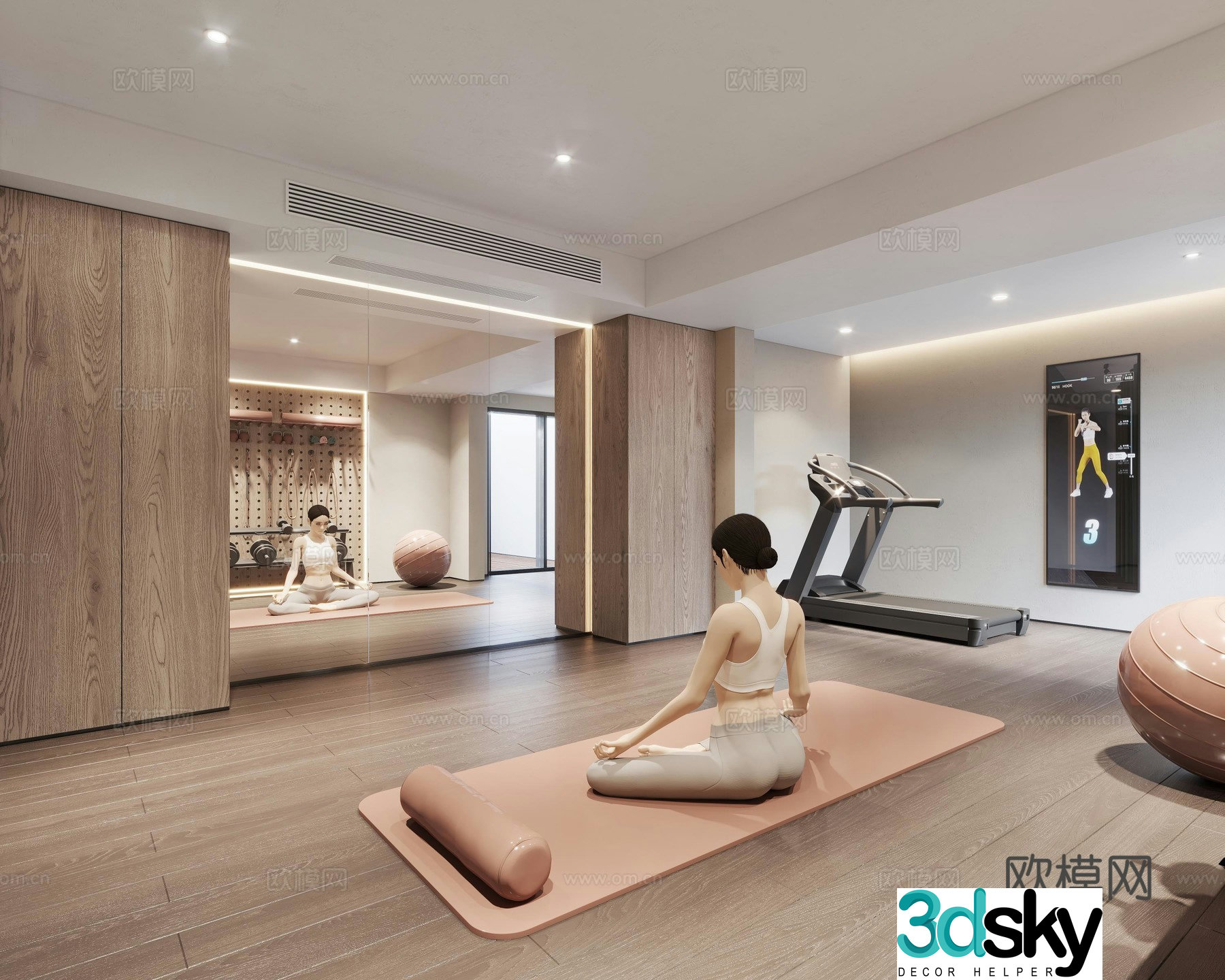 Modern light luxury gym yoga room 3d model