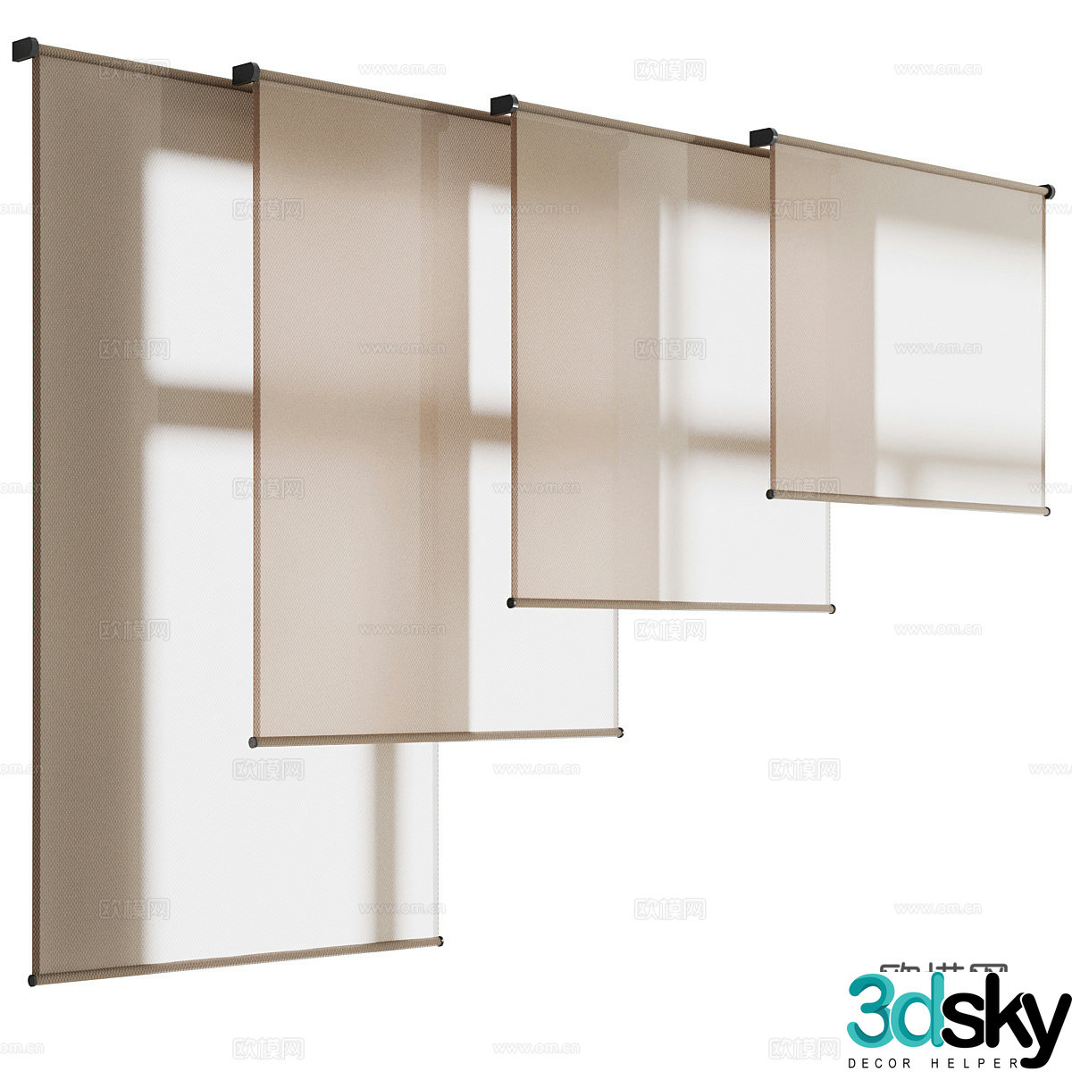 New Chinese style fabric roller blind 3D model