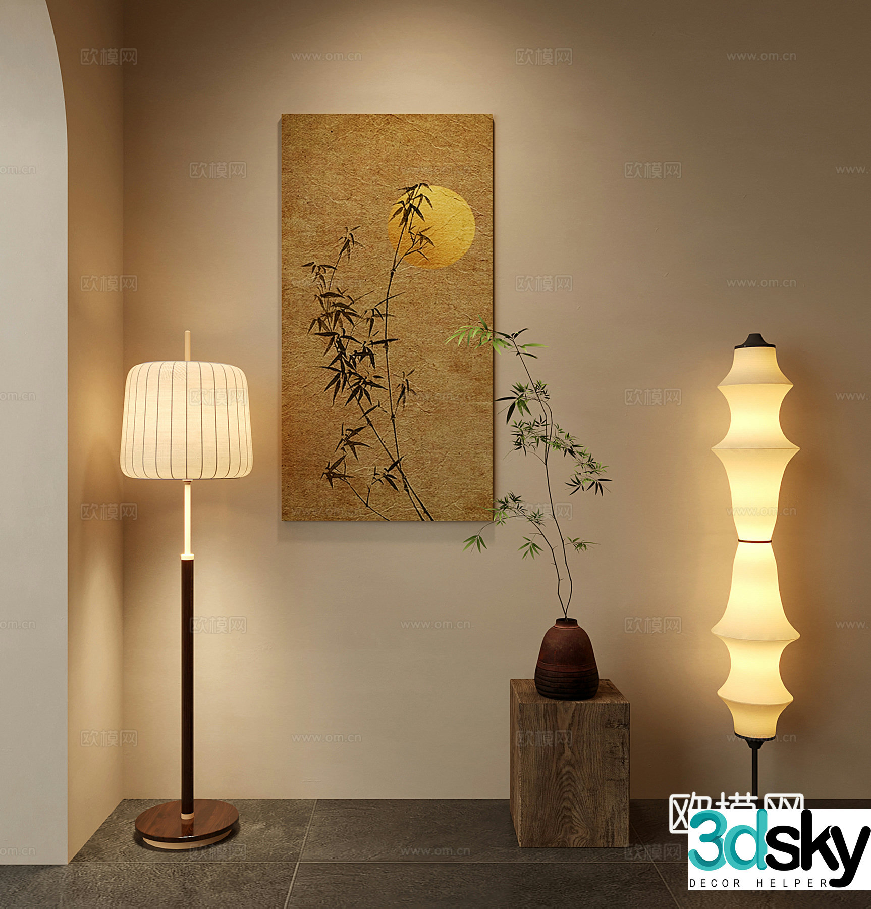 New Chinese style floor lamp decorative painting vase 3d model