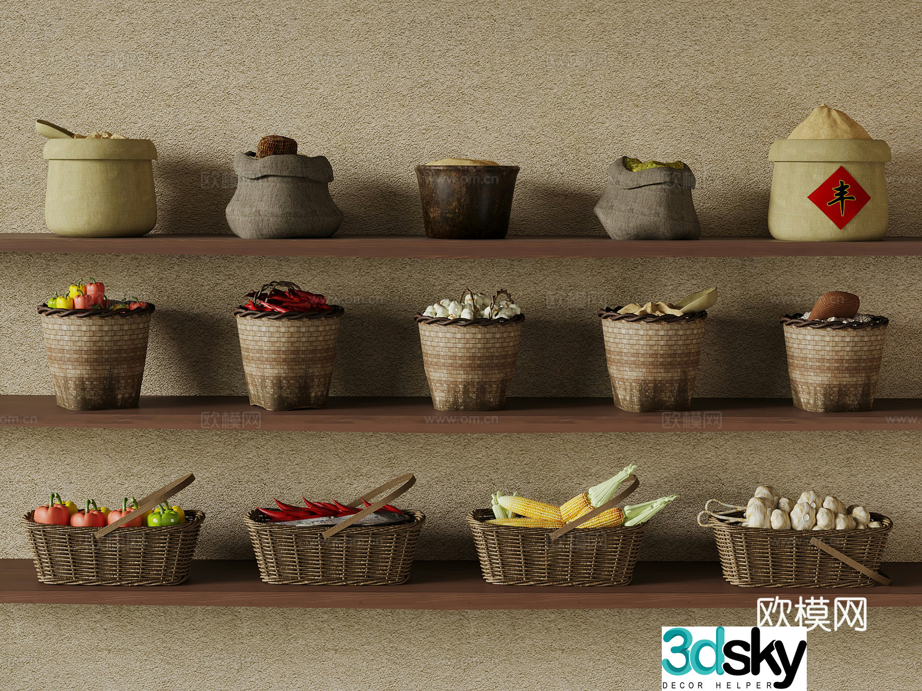 Modern bamboo basket Bamboo basket Weaving basket Farmhouse sketch 3D model