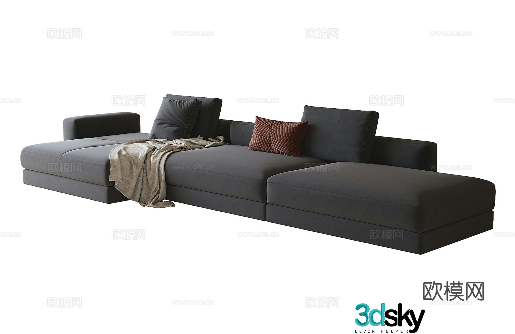 Modern multi-person sofa fabric sofa 3d model