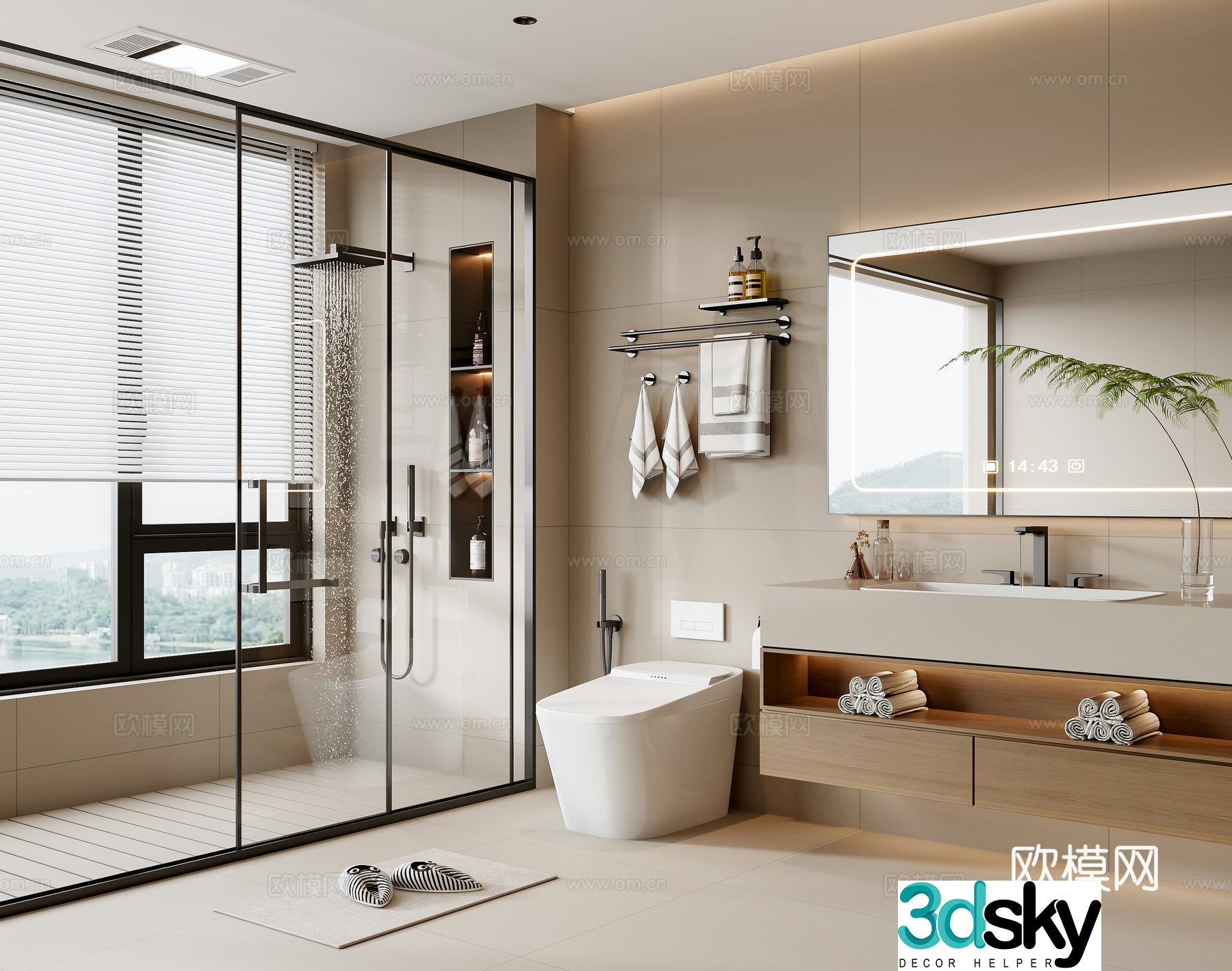Creamy style bathroom 3d model