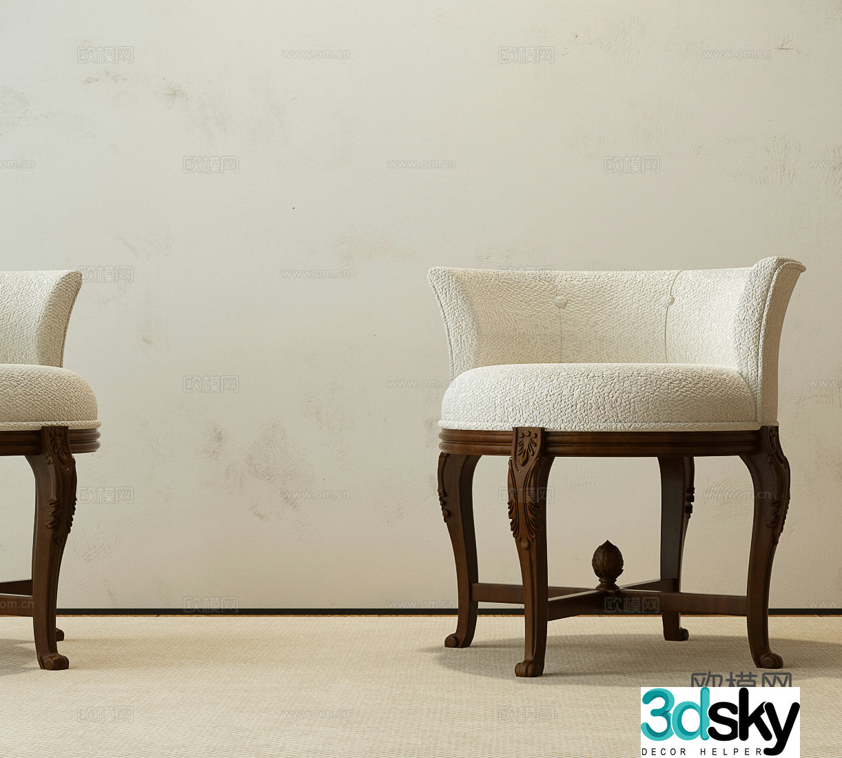 American casual chair American makeup stool American decorative stool 3D model
