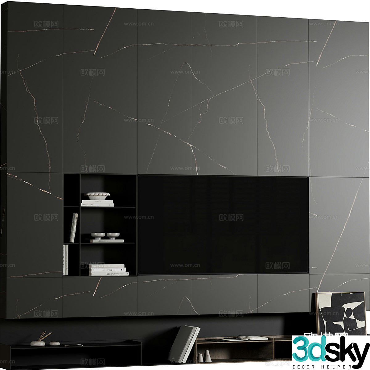 Modern minimalist dark wind TV background wall 3d model