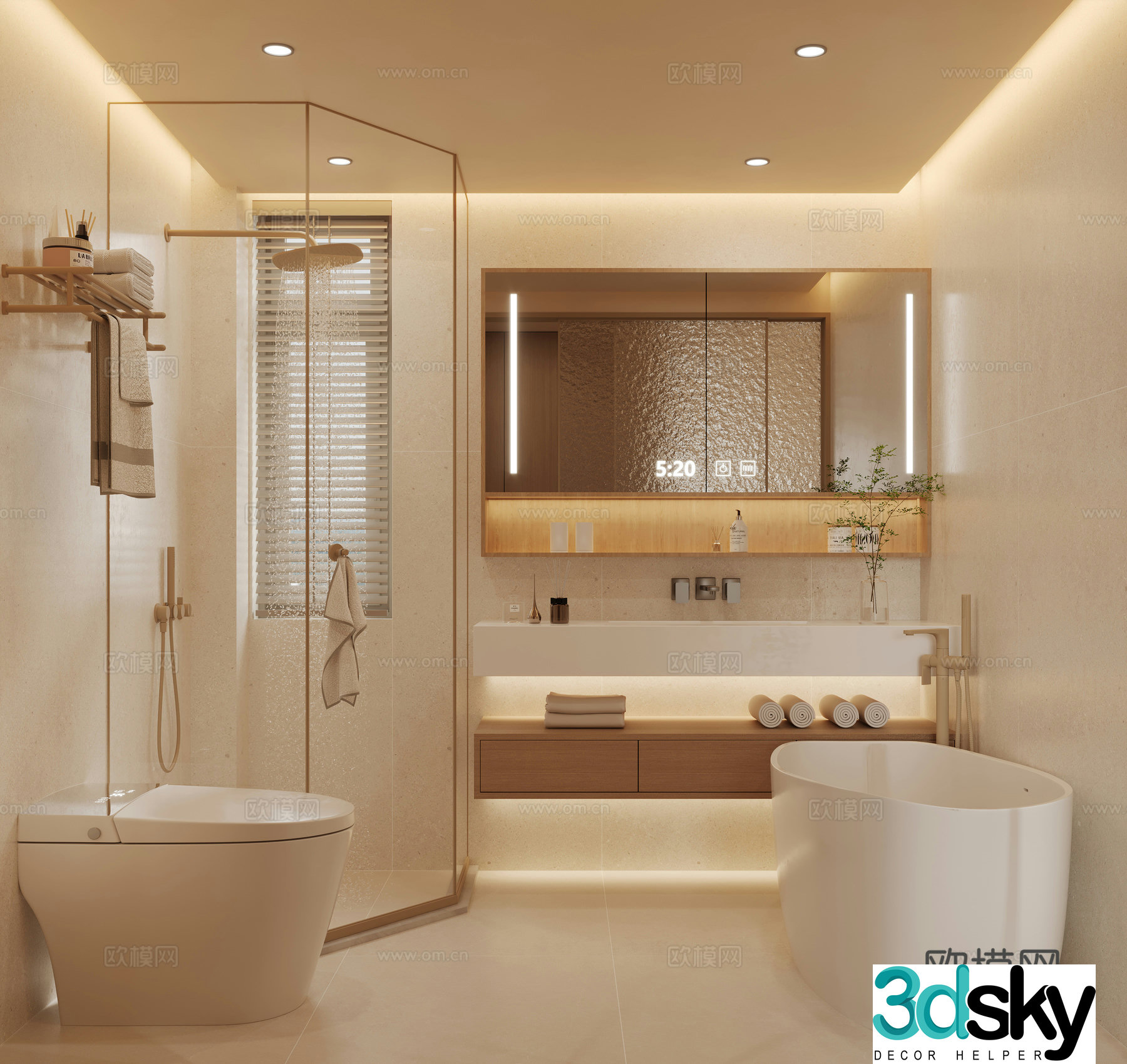 Creamy bathroom bathtub 3d model