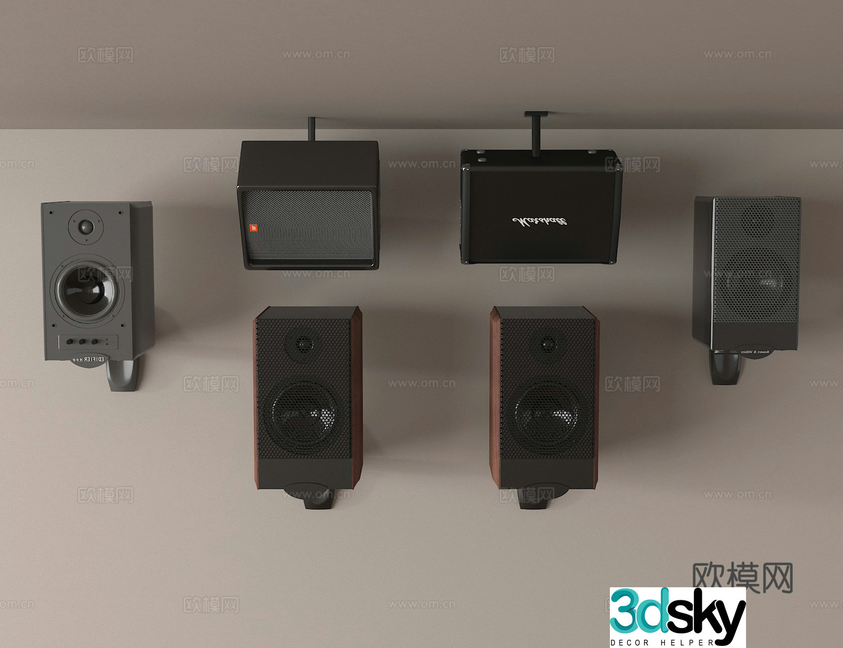 Modern hoisting audio wall mounted speaker 3d model