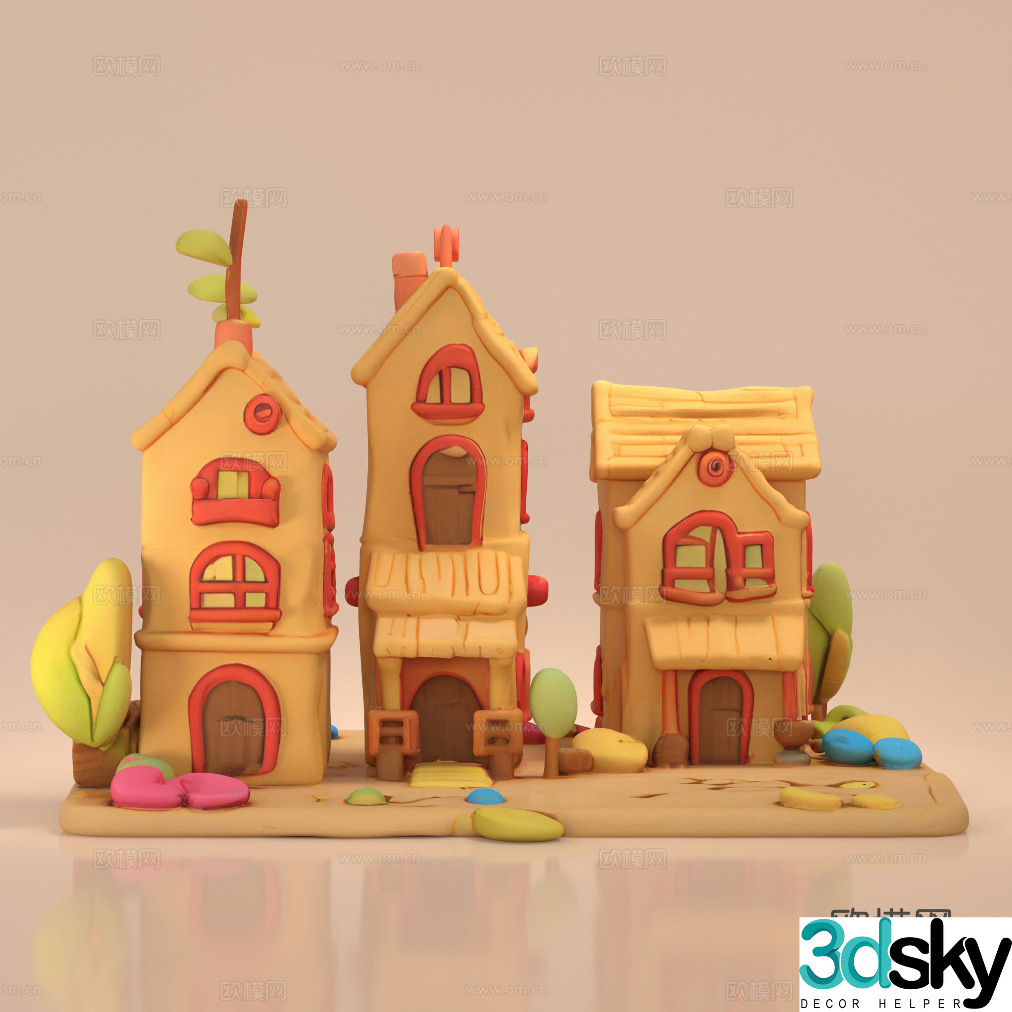 Cartoon Clay Style Game Anime Building Low-side Building Villa Hut 3D Model
