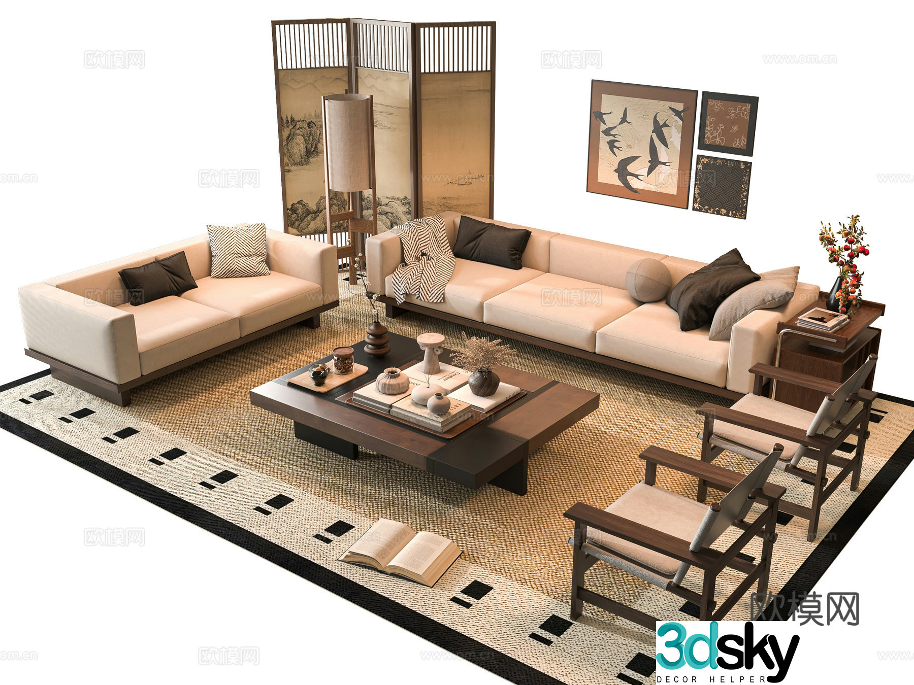 Middle-aged sofa combination 3D model