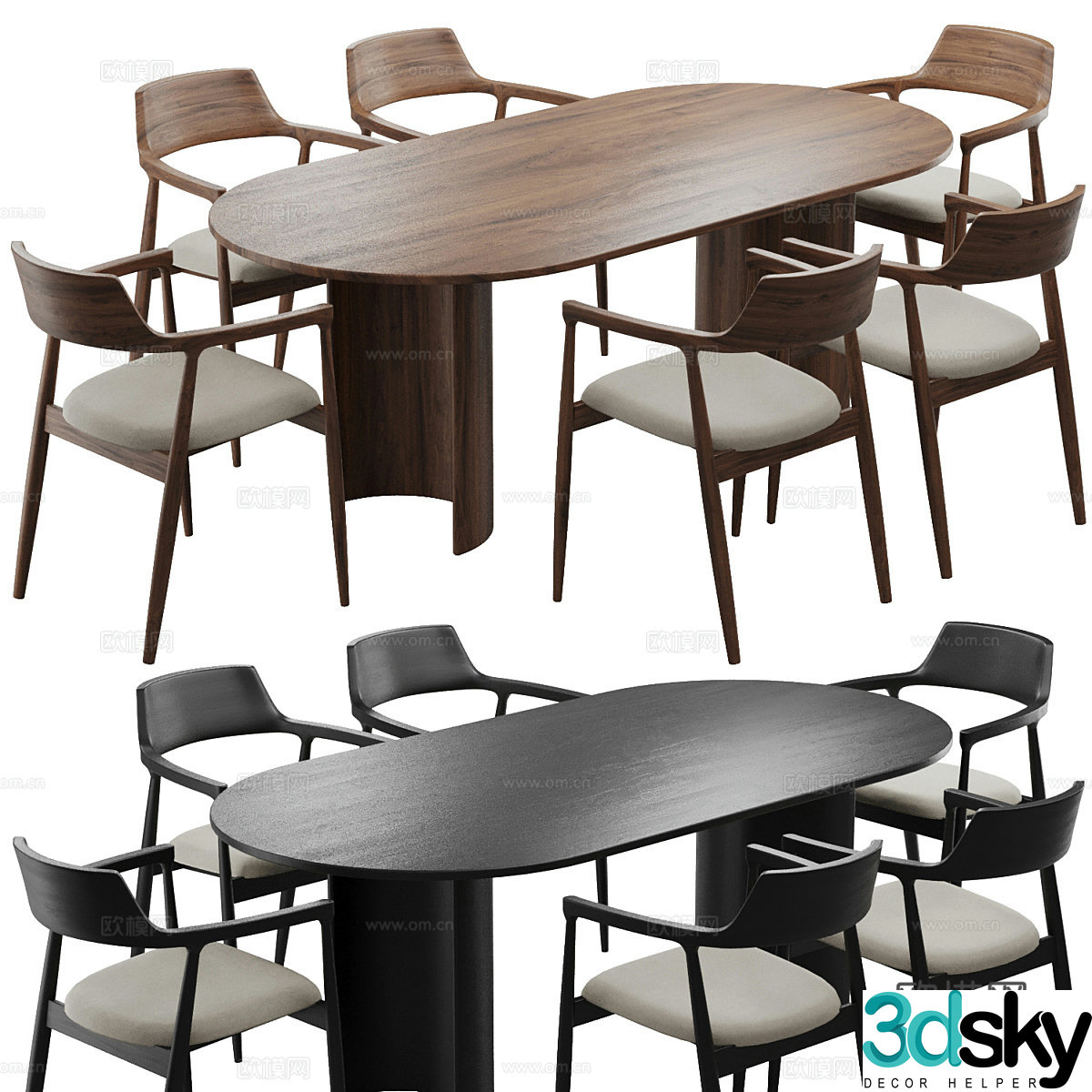 New Chinese-style solid wood dining table and chair 3D model