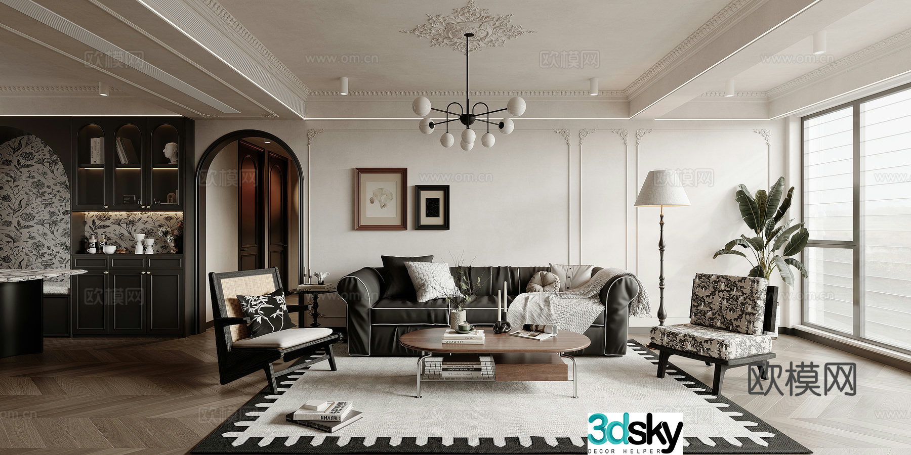Modern French living and dining room medieval style living and dining room 3D model